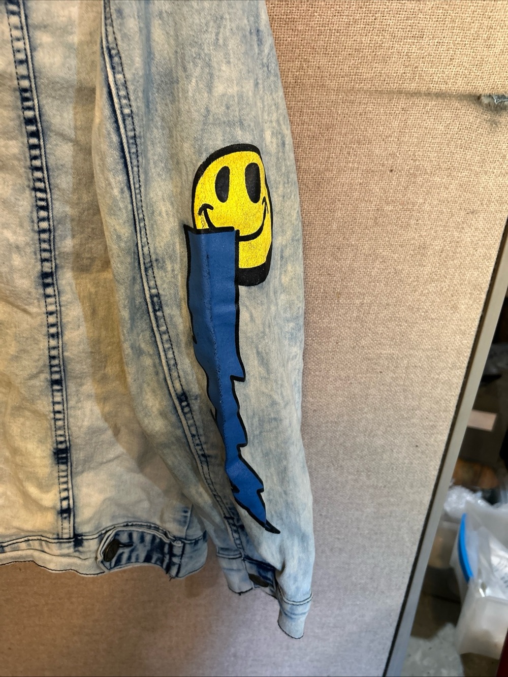 REASON Light Wash Denim Jacket with Multicolor Patches - Picture 8 of 10